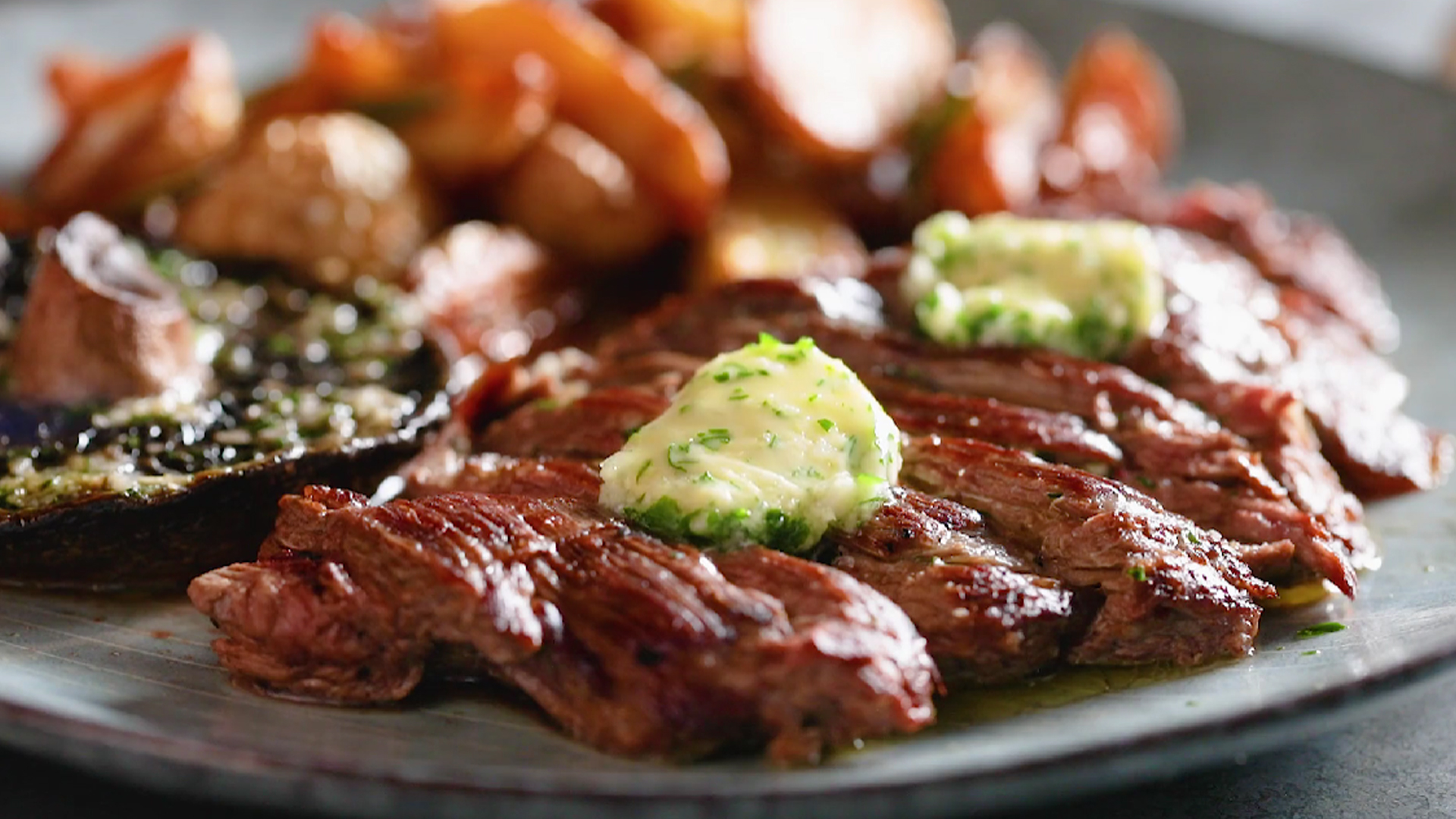 Garlic Butter Flank Steak With Mushrooms and Chipped Potatoes Tastemade